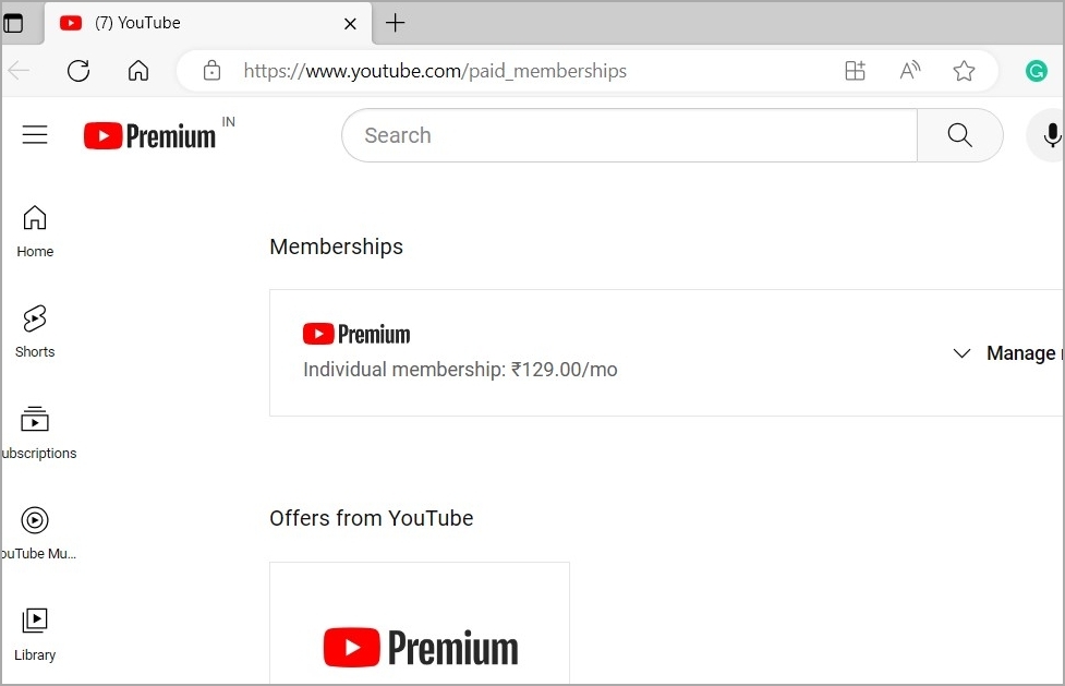 Estado de suscripción de YouTube Premium