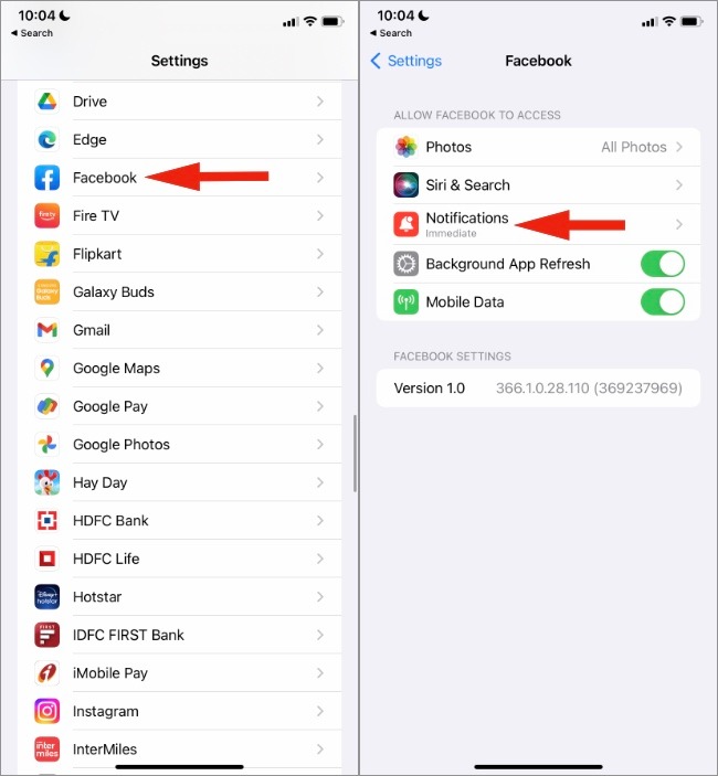 Abra el menú NotificaTons en iPhone