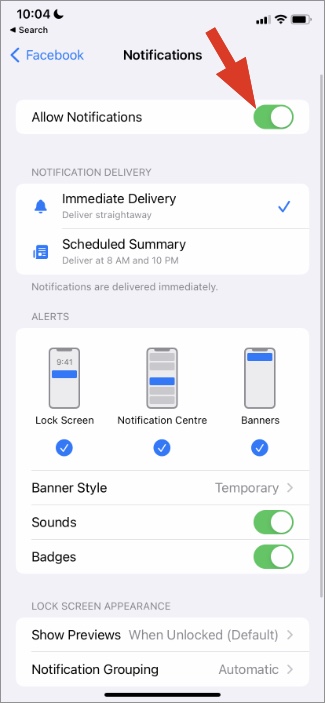 Encienda las notificaciones de Facebook en iPhone