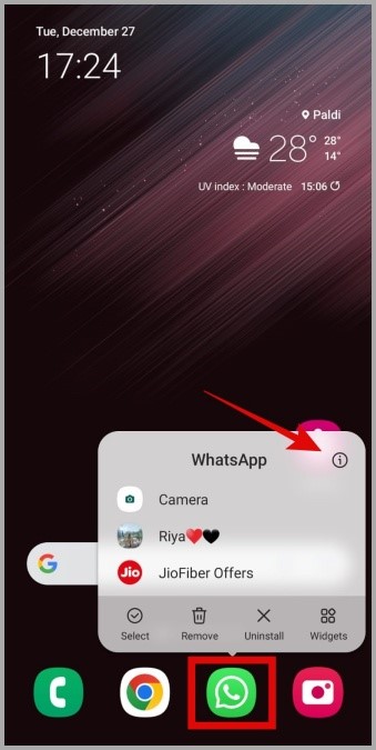 Abra la información de WhatsApp en Android