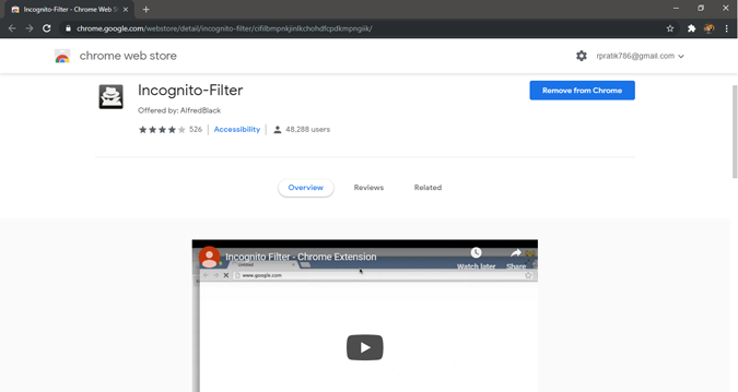 Página de descarga de la extensión de Chrome de la extensión del filtro de incógnito