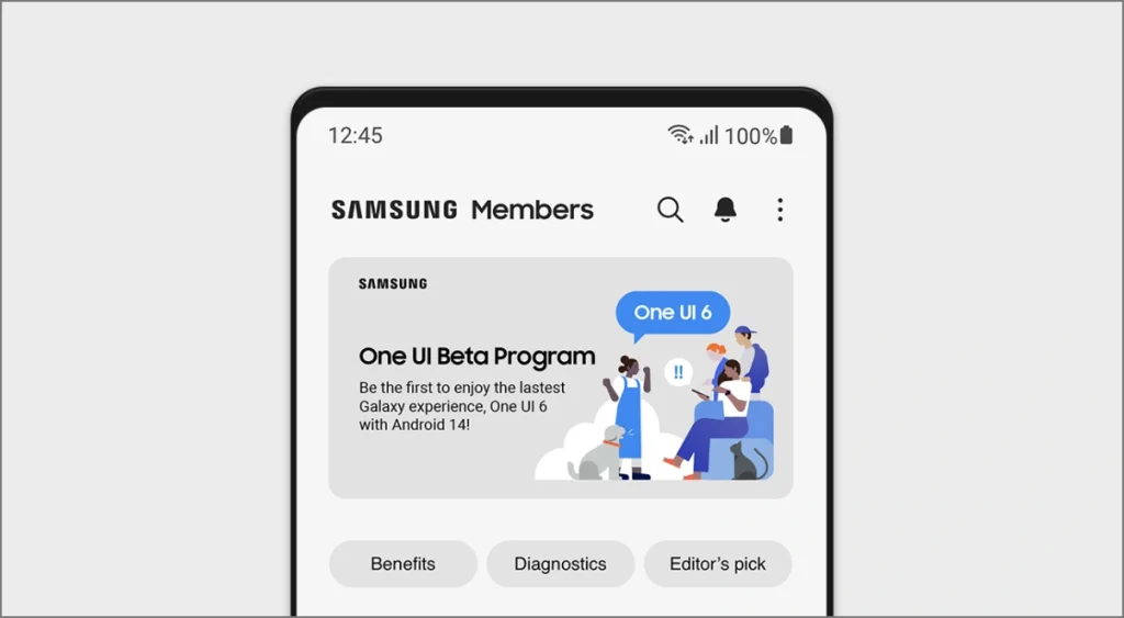 Aplicación One UI 6 Beta Update Banner en la aplicación de miembros de Samsung