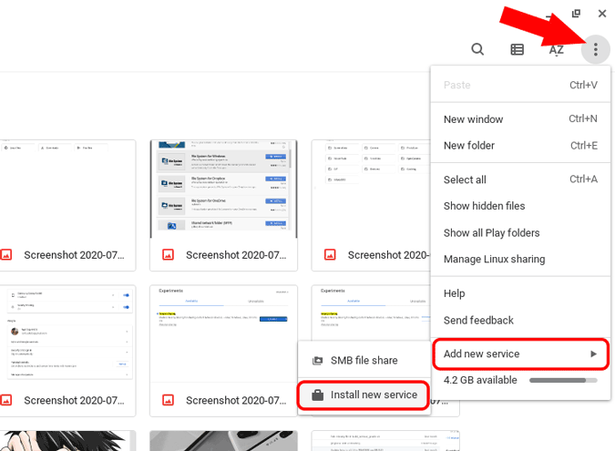 Instalación del nuevo servicio en el administrador de archivos en Chromebook
