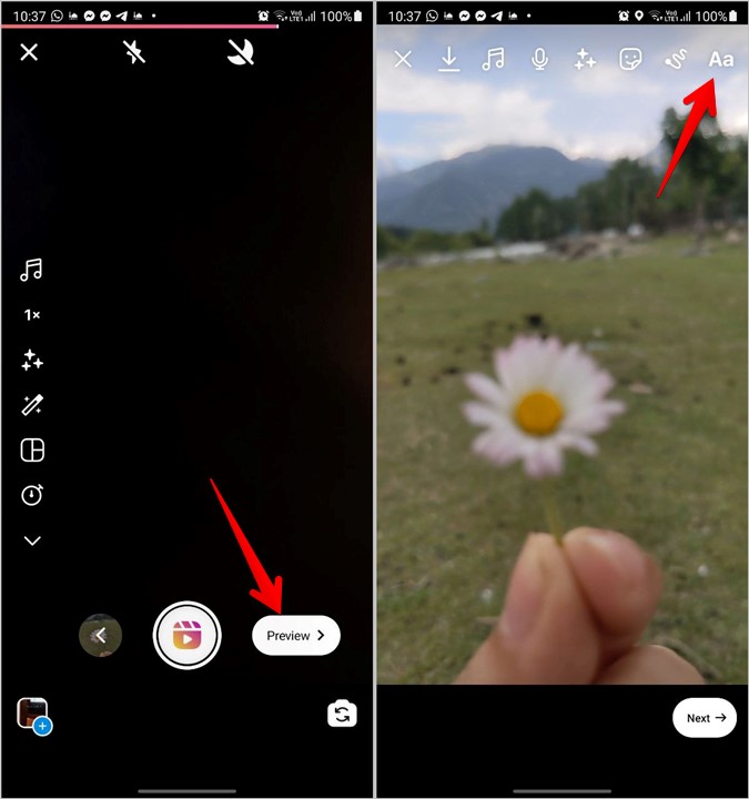 Texto de los carretes de Instagram a Speech Agregar texto