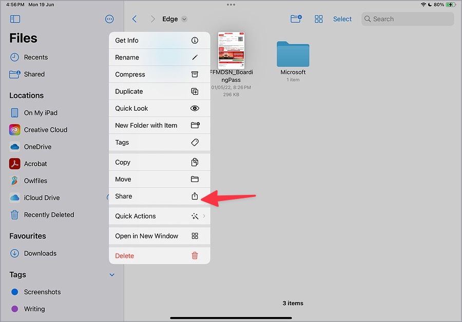 opción de compartir de Apple Notes