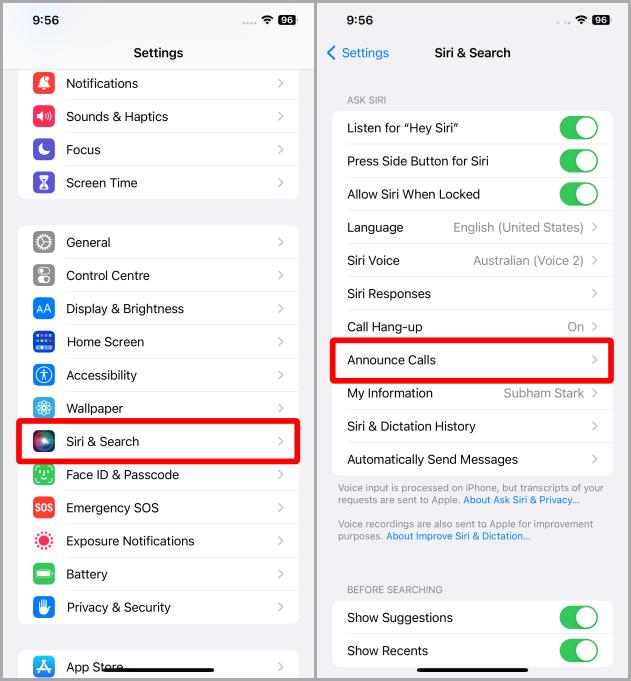Siri y configuración de búsqueda iOS