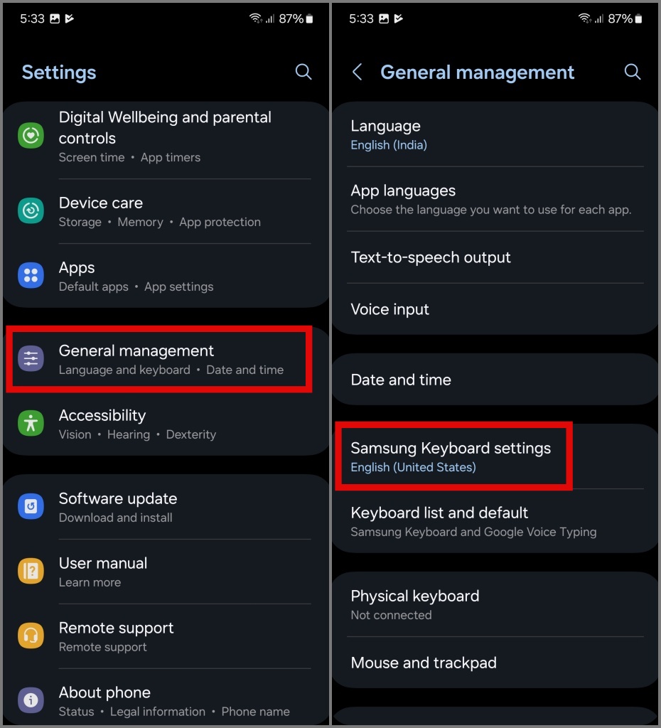Configuración del teclado Samsung
