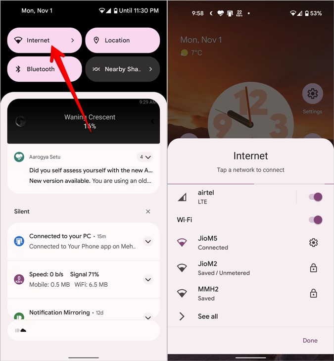 Botón de Internet Android 12