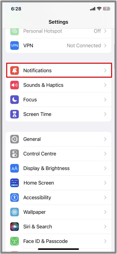 Abra notificaciones en la configuración de su iPhone