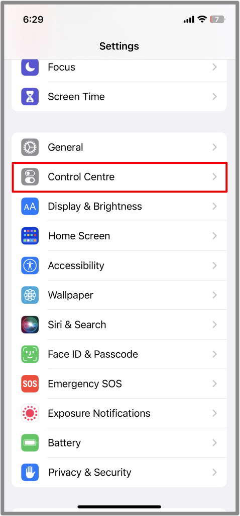 Abra el centro de control en su iPhone