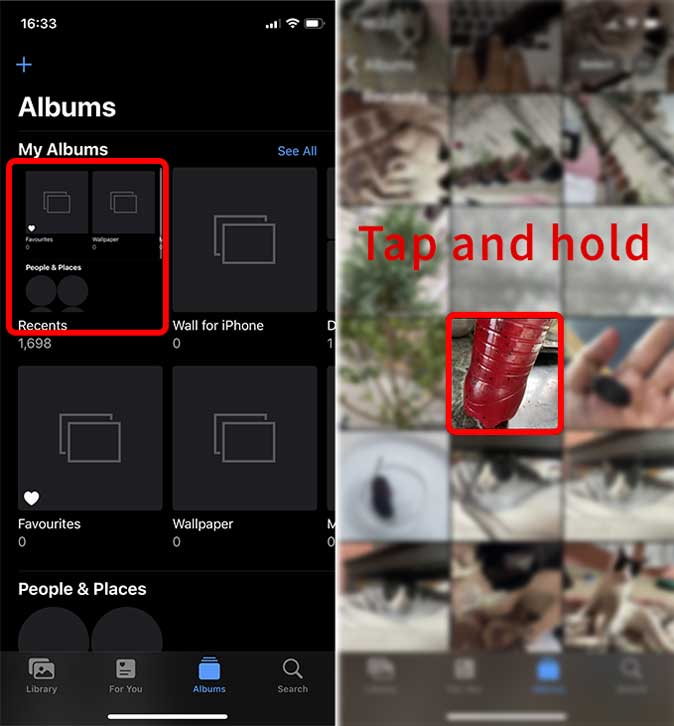 Toque y mantenga presionado una imagen en iOS 15