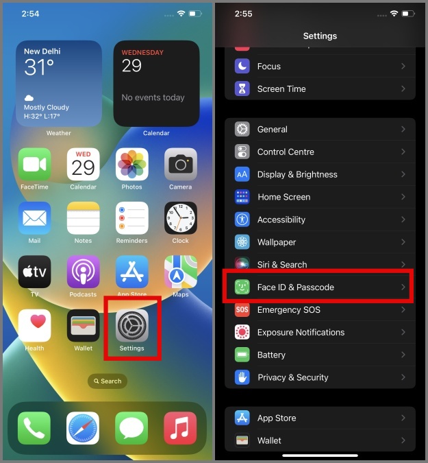 Configuración de ID de cara y código de acceso