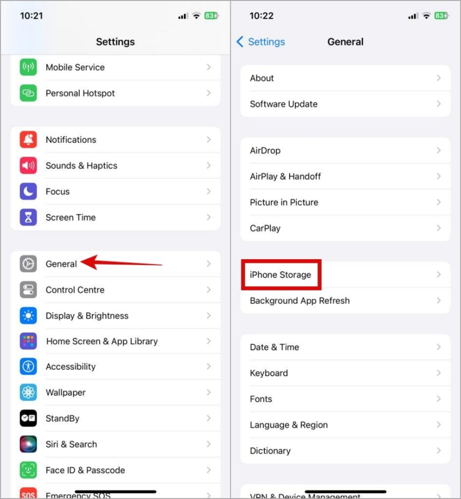 Configuración de almacenamiento de iPhone