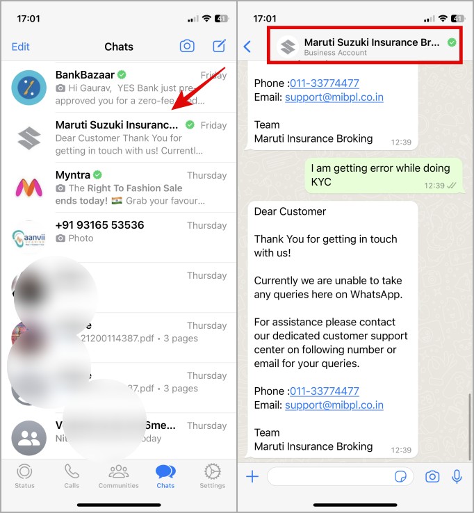 Abra el chat de whatsapp en iPhone