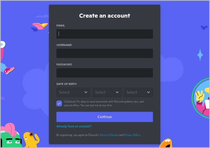 Registrarse en Discord con una nueva cuenta
