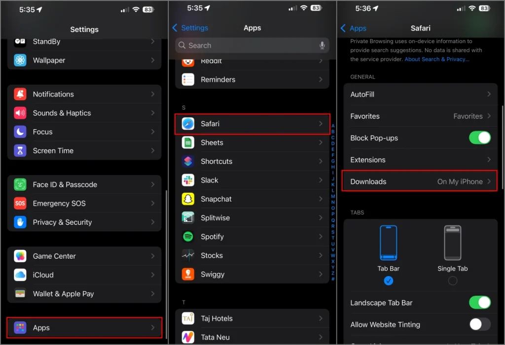 Cambiar la ubicación de las descargas de Safari en iPhone