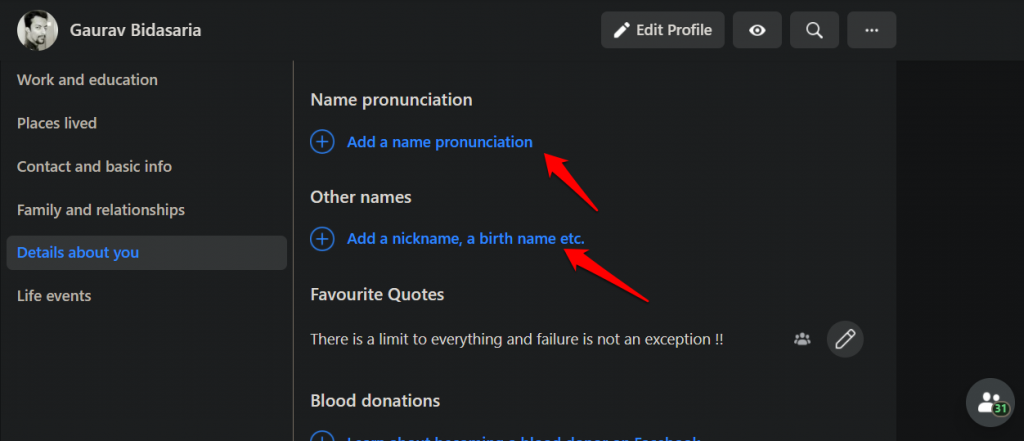 Agregar nombres adicionales en Facebook