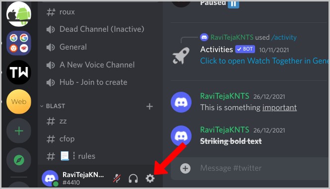 Abra la configuración del usuario de Discord en el escritorio