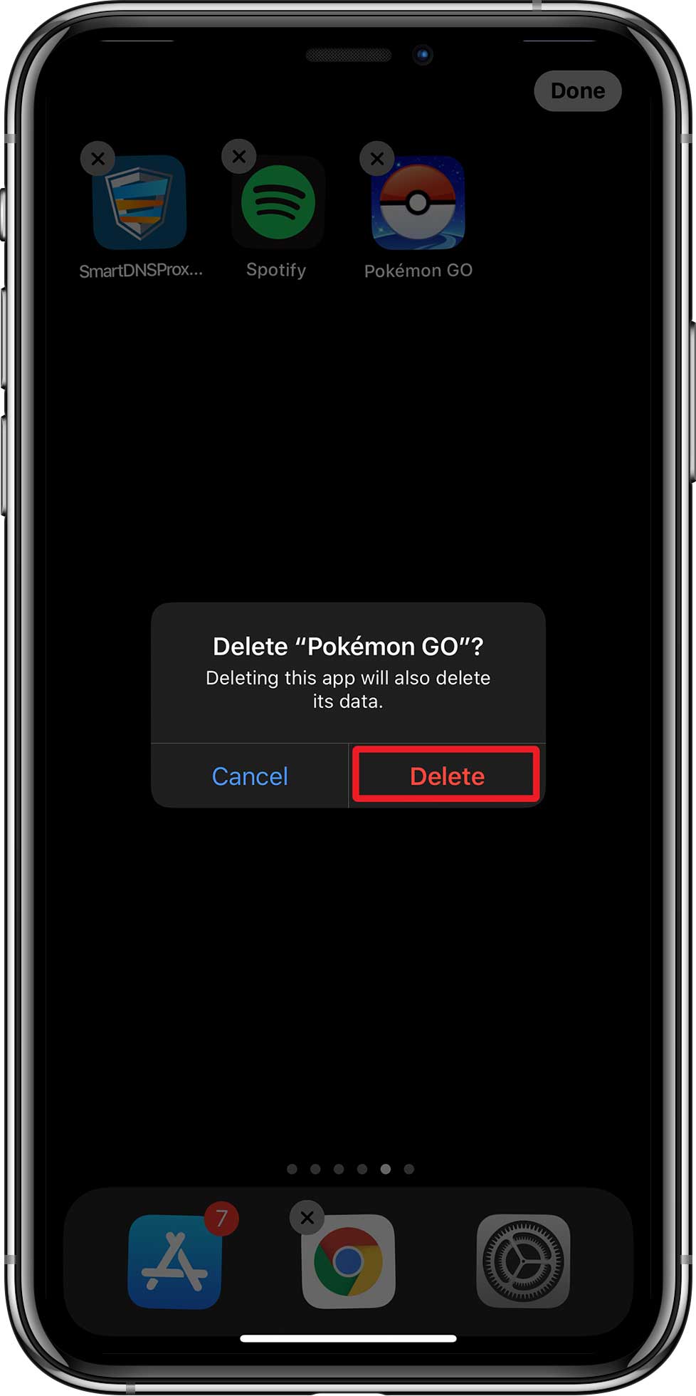 Elimine la aplicación Pokemon Go de su iPhone.