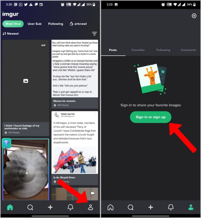 Iniciar sesión en Imgur en Mobile
