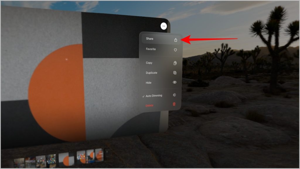Opción de compartir en Apple Vision Pro