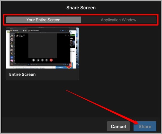 Seleccione una pantalla para compartir en Messenger en el escritorio