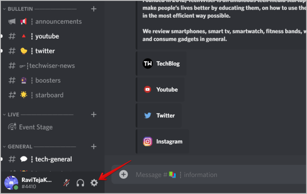 Abra la configuración del usuario de Discord