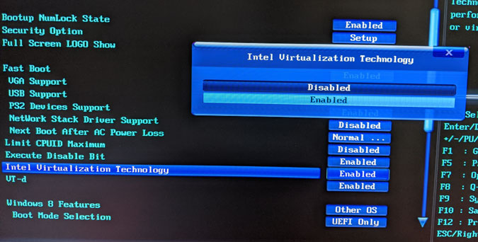 Habilitar la tecnología de virtualización de Intel en el BIOS