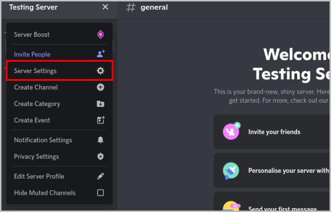 Abrir la configuración del servidor Discord