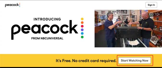 Regístrese en Peacock TV