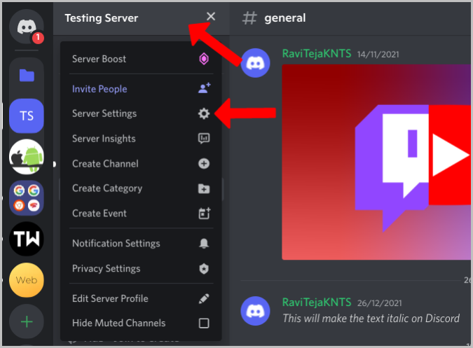 Abrir la configuración del servidor Discord