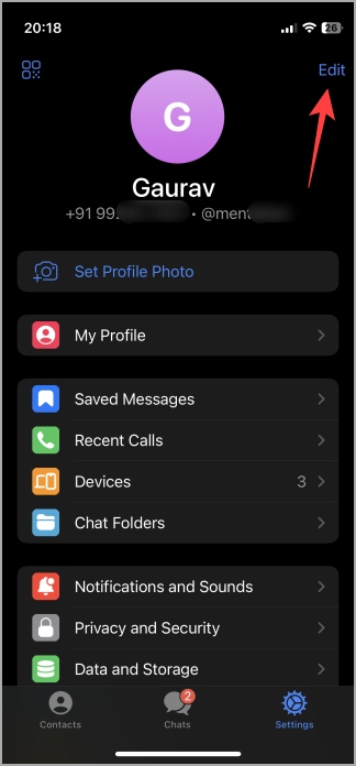 Telegram Perfil Editar