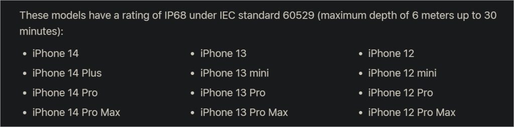 clasificaciones de IP de iPhone y lo que significan