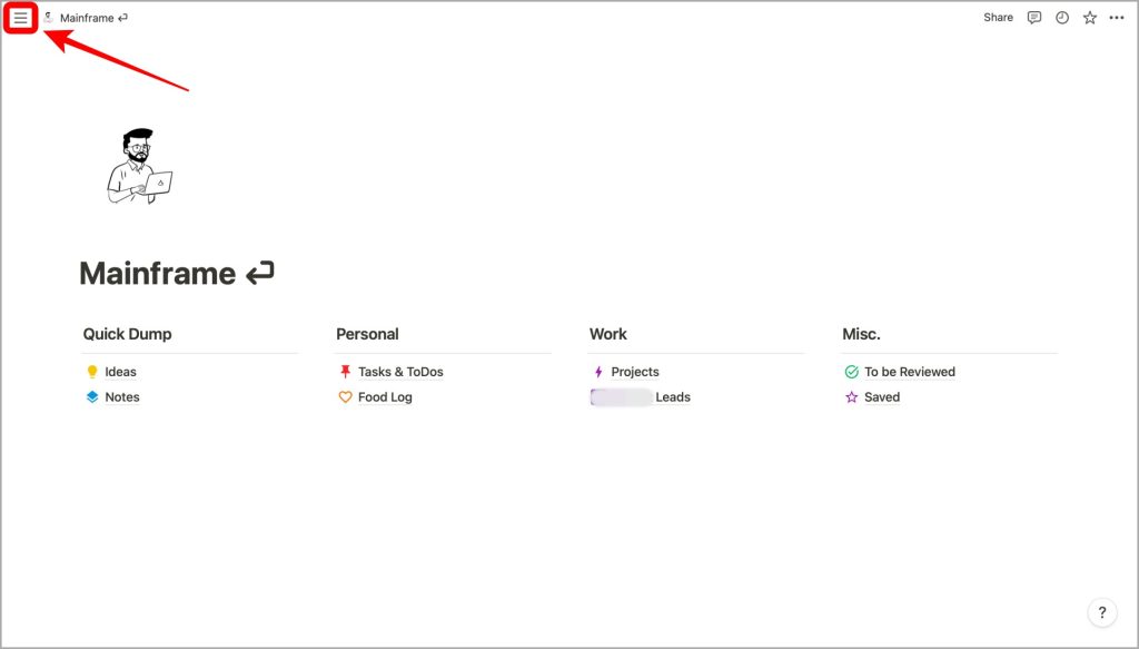 Menú de nociones en la aplicación web