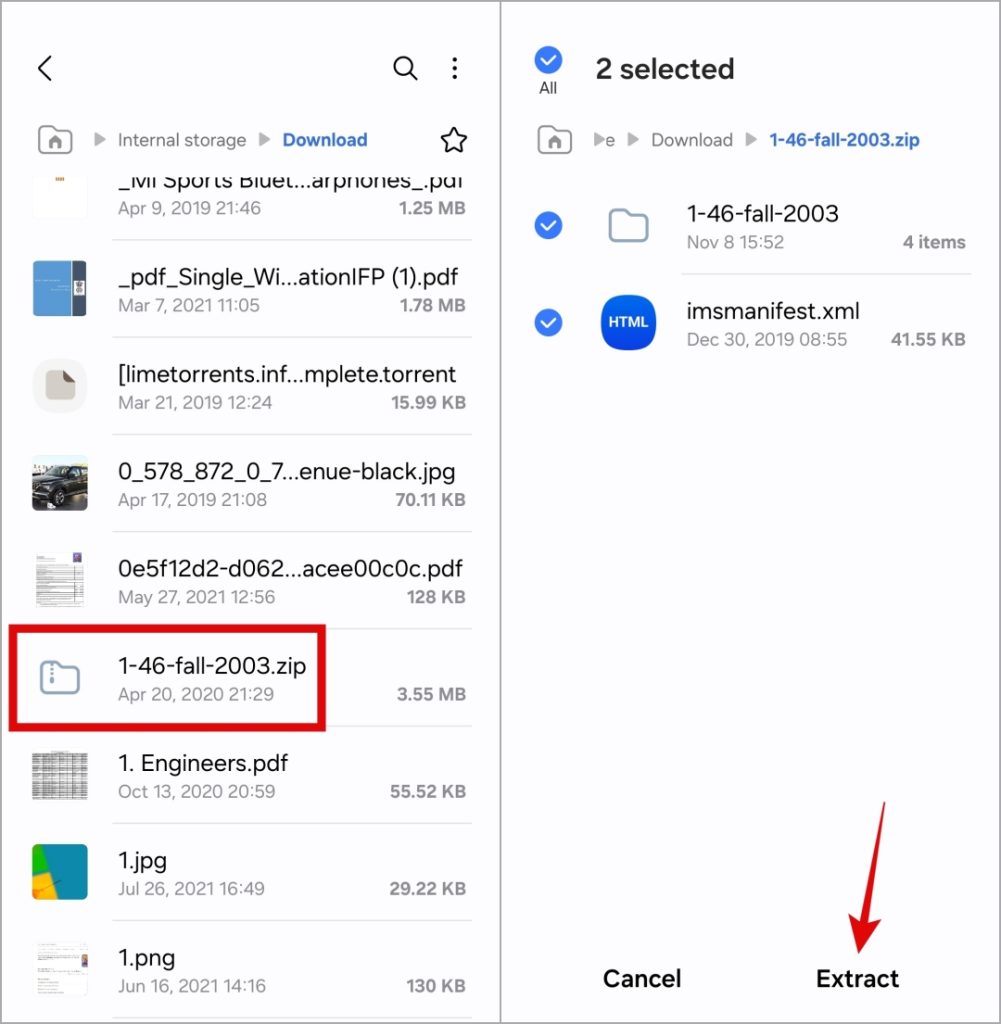 Extraiga un archivo zip en el teléfono Samsung Galaxy
