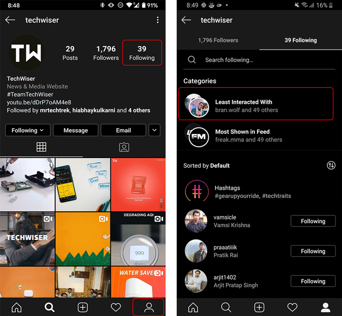 Dejar de seguir a las personas interactuadas en Instagram