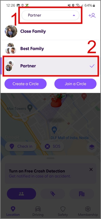 Seleccione el círculo Life360