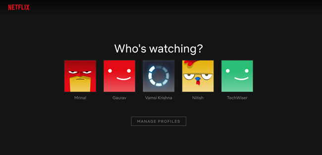Página de perfiles de Netflix
