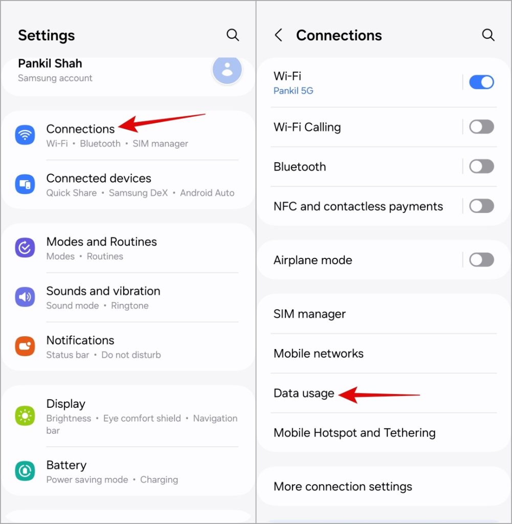 Uso de datos en el teléfono Samsung Galaxy