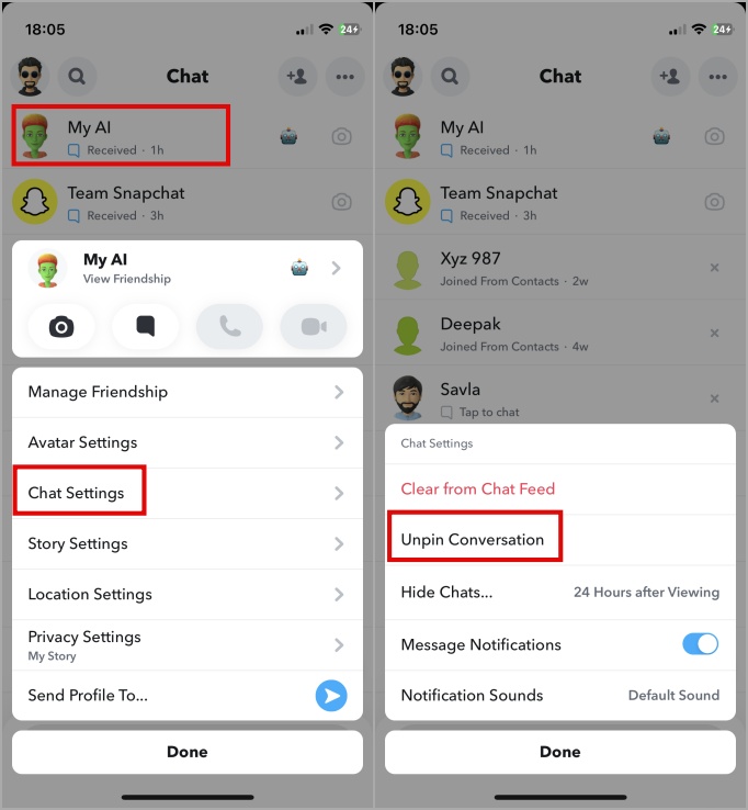 Desvel Snapchat ai desde la ventana de alimentación de chat