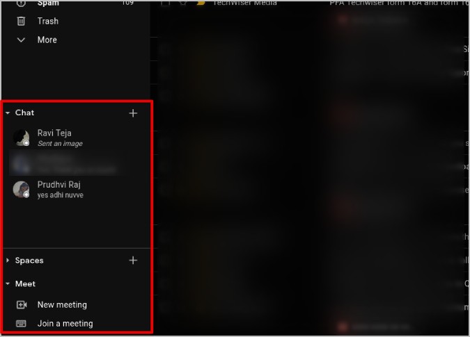 Google Chat y cumplir con opciones en el antiguo panel lateral de Gmail