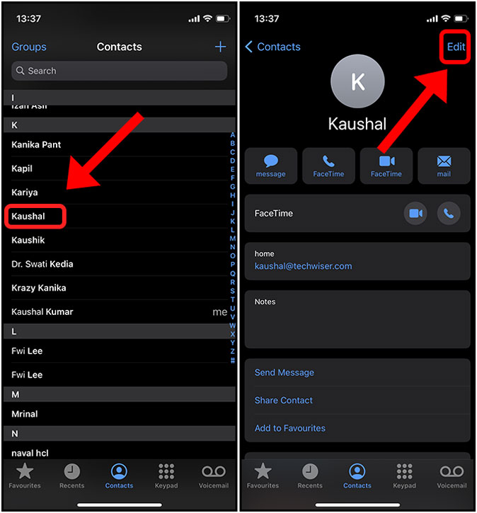 Editar un contacto en el iPhone
