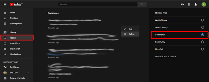 Eliminar sus comentarios en YouTube