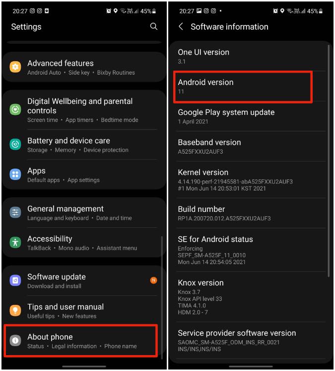 Verifique la versión de Android