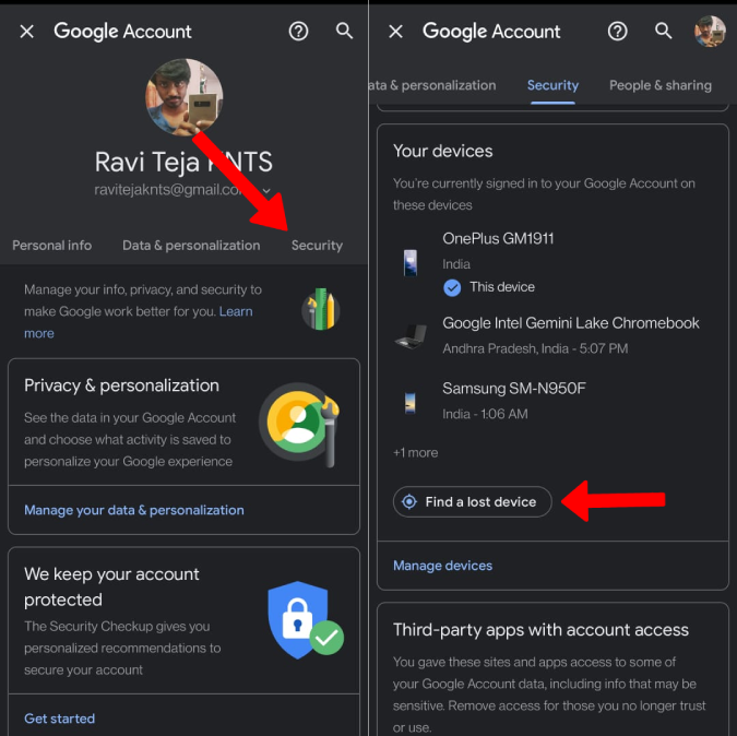 Encuentre una configuración de dispositivo perdido en la cuenta de Google