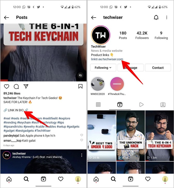 Enlace en Bio Ejemplo de Instagram