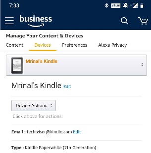 Dirección de correo electrónico de 'enviar a Kindle'