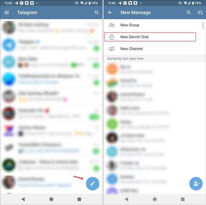 Seleccione el contacto en Telegram para comenzar el chat secreto