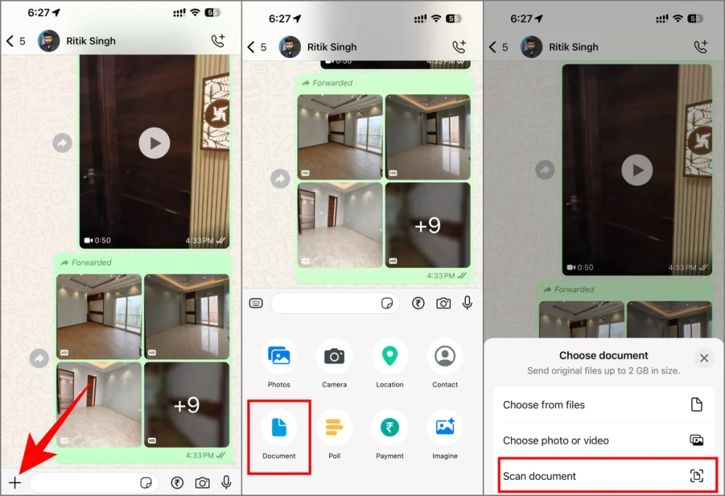 Escanear documento en WhatsApp para iPhone