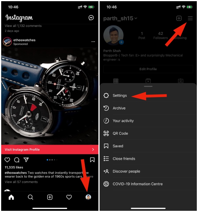 Abrir configuración en Instagram